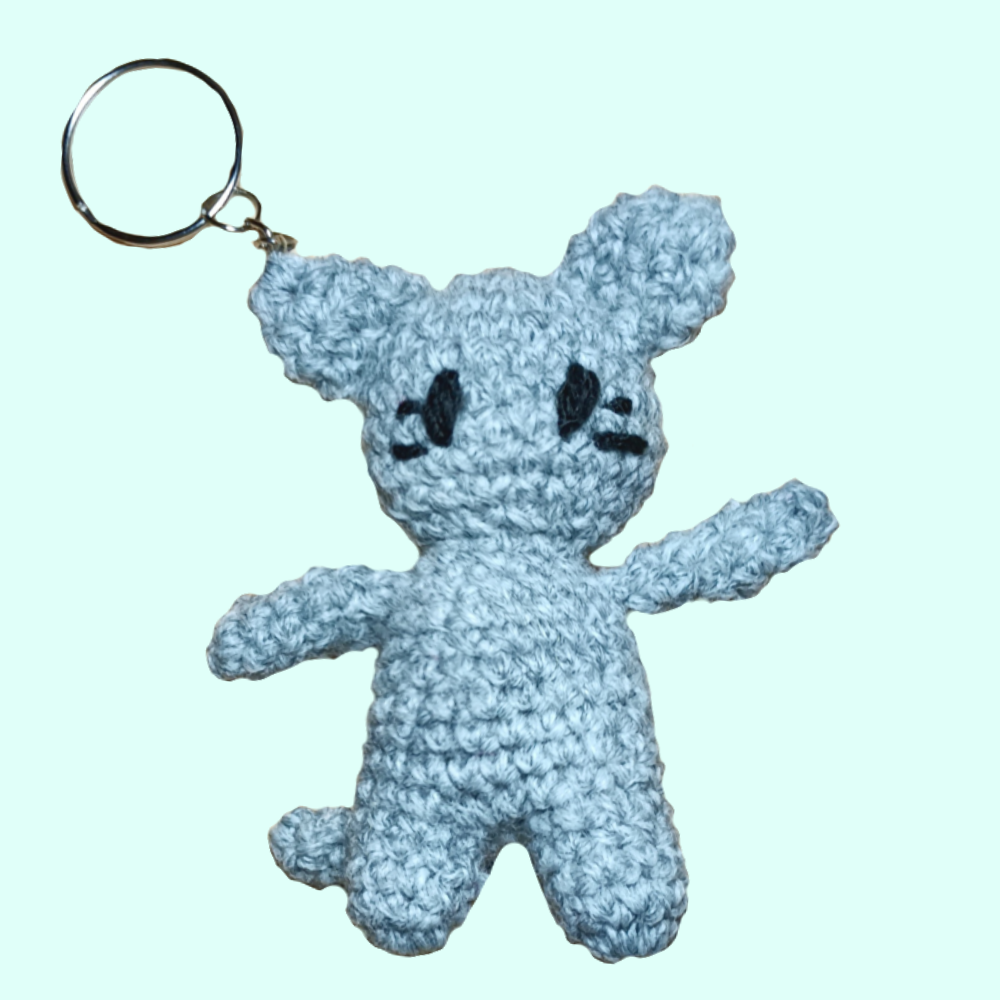 solid grey cat keychain